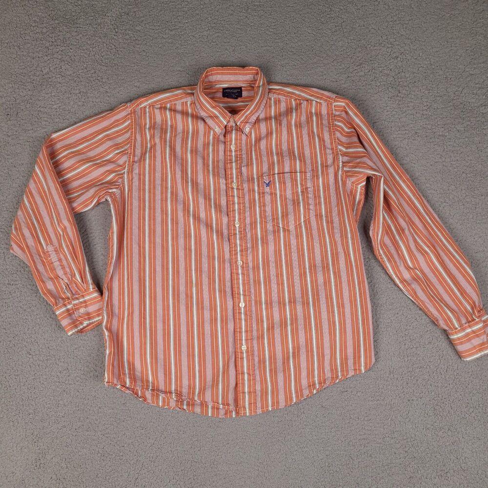 American Eagle Shirt Mens Large Orange White Striped Button Down AE Outfitter‎
